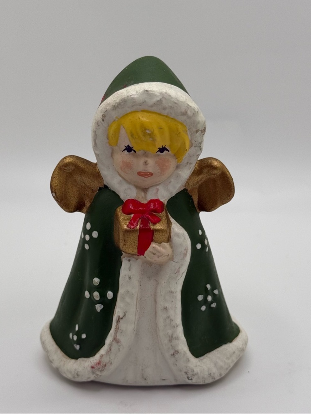 Hand-Painted Green Angel Figurine with gift signed by Murray Christmas decor